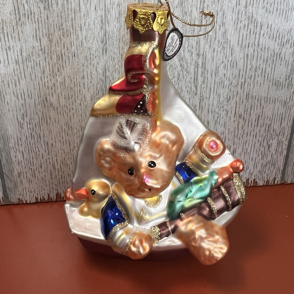 glass ornament Christmas Sailor bear Nursery,‎ shower pink boat sparkly!